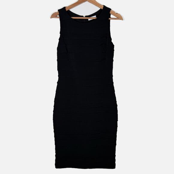 Calvin Klein Black Tiered Sheath Dress Minimalist Glam Cocktail Classic Chic - Picture 2 of 13